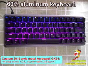 64 keys 60% aluminum mechanical keyboard with arrow keys, custom 2019 arris metal case, rgb backlit, programmble, hot swappable switch, GK64