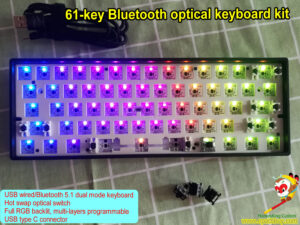 Bluetooth optical keyboard kit, USB wired / wireless bluetooth 5.1 dual mode RGB backlit 60 percent mechanical keyboard, custom barebone kit,hot swap Gateron optical switch ,DIY