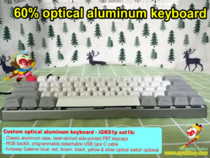 Optical aluminum keyboard, custom best 60% compact aluminum alloy optical keys swith mechanical keyboard, rgb backlit, programmble, USB type C