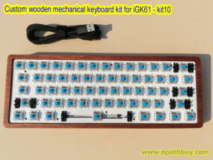 Custom wooden mechanical keyboard kit for iGK61, 60% hotswap pcb with kailh sockets, pre-plugged mx RGB switches