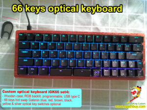 custom wooden optical keyboard 66 keys rgb backlit,60% compact hot swap mechanical keyboard