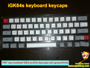 White/gray 64-key PBT dye-subbed GSA profile keycaps set for iGK64S mechanical keyboard