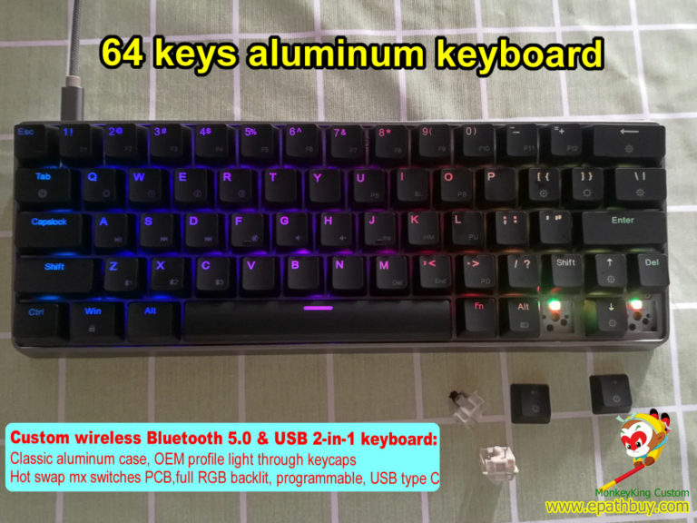 Custom wireless aluminum keyboard, bluetooth metal RGB mechanical keyboard