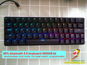 64 keys 60% wireless Bluetooth 5.0 mechanical keyboard, RGB backlit,fully programmable, hot swap axis, cherry mx, gateron, kailh box switch optional