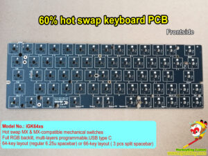 60% hot swap keyboard PCB iGK64XS, Cherry MX, Gateron, Kailh... both of 3-pin and 5-pin MX & MX-compatible mechanical switches can fit
