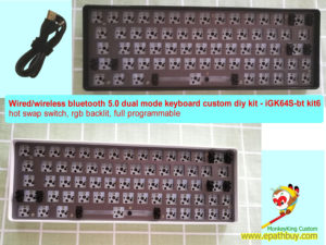 64 keys 60% custom wired/wireless dual mode bluetooth 5.0 mechanical keyboard diy kit: hot swap switch, rgb, full programmable - iGK64s-bt kit6