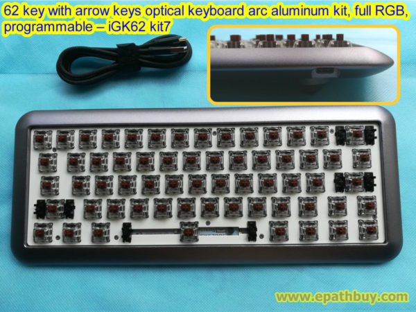 RGB backlit mechanical keyboard diy custom kit, arc aluminum case,62 key with arrow keys optical switch PCB, full programmable – SuperMonkey iGK62 kit7