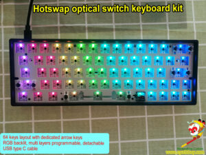 Buy best hot swap optical switch keyboard kit, build your own Gateron optical switch red, blue, black, brown, yellow, silver, silent brown, silent red, silent black, silent silver and silent yellow mechanical keyboard!