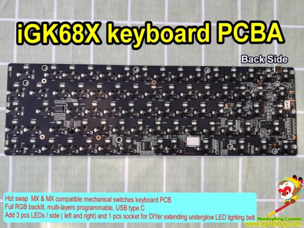 68 keys hot swap RGB backlit mechanical keyboard PCB，RGB backlit, multi-layers programmable, USB type C