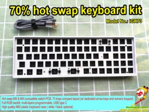 70% hot swap keyboard kit iGK73 (GK73) kit6 - buy custom 73 keys RGB backlit, multi-layers programmable, hot swappable mx switch mechanical keyboard diy kit, plug in your favorite switches, build your own keyboard easily.