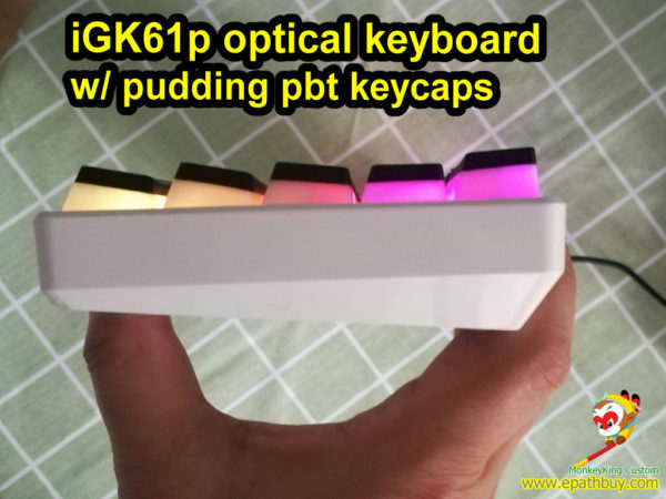 Custom 61 keys white optical mechanical keyboard PBT pudding doubleshot keycaps poker layout