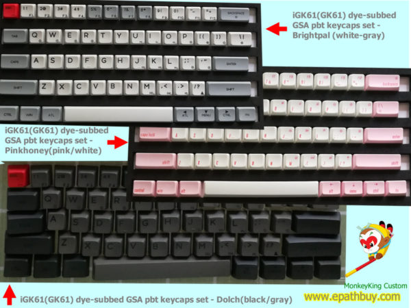 Custom mechanical keyboard keycaps sets for 61 key 60% keyboard igk61 (GK61), dye-subbed pbt keycaps, GSA profile