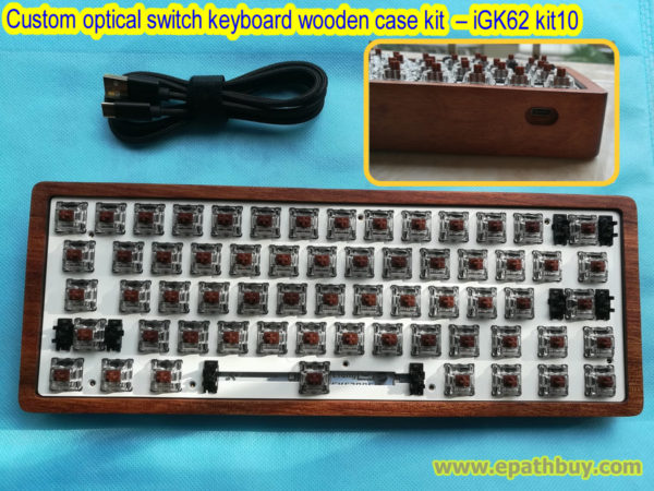 Custom 60% wooden mechanical keyboard kit, hotswap PCB, Gateron blue, red, black, brown, yellow,and silver optical switches optional – iGK62 kit10