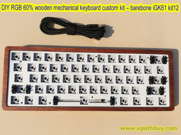DIY RGB 60% mechanical keyboard custom kit, wooden keyboard shell, 61-key hot swap switch pcb, USB type C cable