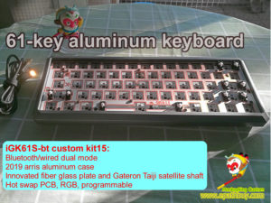 61 keys aluminum bluetooth keyboard barebones kit: GK61S wireless hot swappable PCB, fiber glass plate, Gateron Taiji satellite shaft