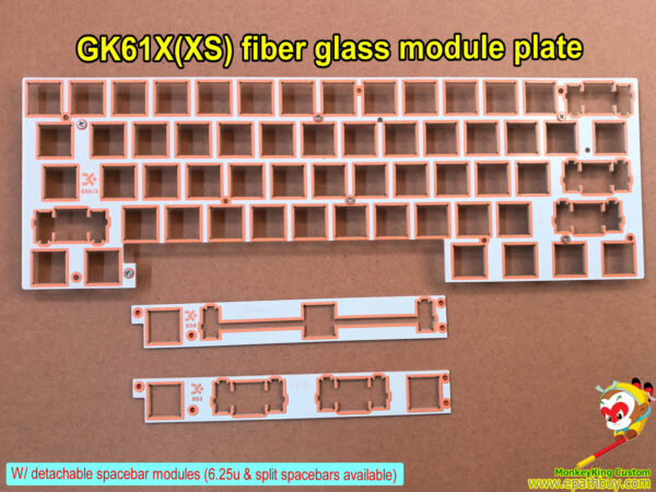 GK61XS fiber glass module plate w/ detachable spacebar modules (6.25u & split spacebars available), buy custom GK61 plate, build your own keyboard