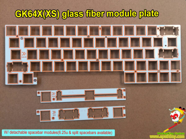 GK64X(XS) keyboard glass fiber module plate, without stabilzer, with custom GK detachable spacebar modules,build your won 64 keys or 66 keys mechanical keyboard