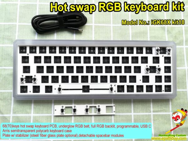 Hot swap RGB keyboard kit iGK68X (GK68X) kit18, best 60 percent RGB keyboard kit