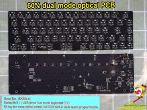 Hot swap optical keyboard PCB iSK68s-bt: Bluetooth 5.1/ USB dual mode keyboard PCB,rgb backlight, multi-layers programmble, USB type C