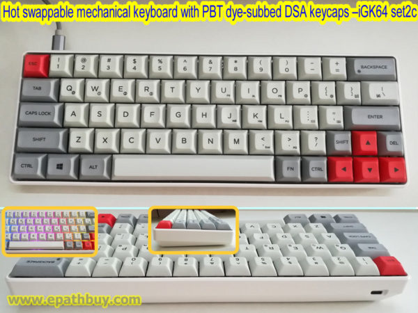 64 key hot swappable mechanical keyboard with PBT dye-subbed DSA keycaps, RGB backlighting, programmable, USB type C port – Powermonkey iGK64 