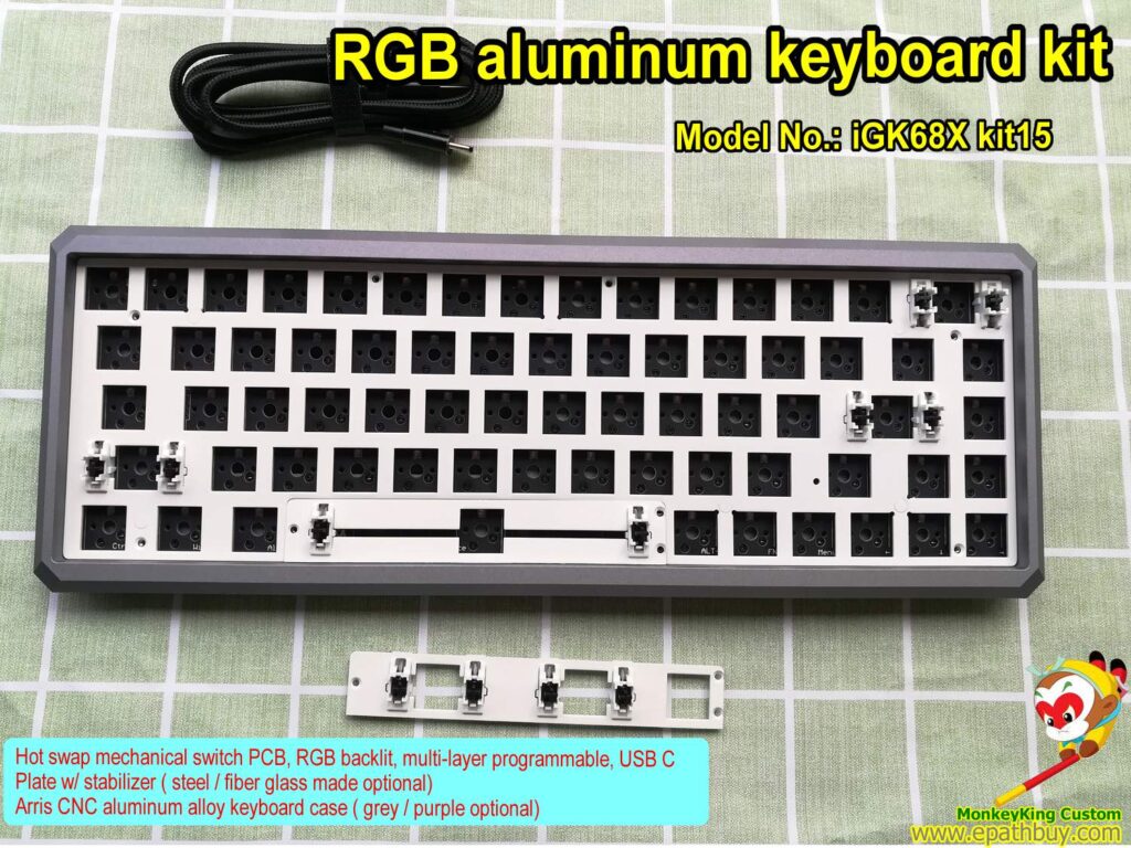 65 aluminum mechanical keyboard kit, hot swap aluminum keyboard kit GK68X