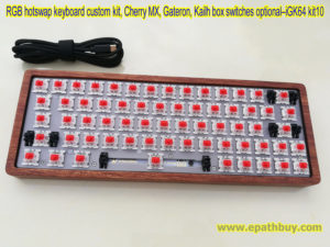 RGB Mechanical keyboard custom kit, wooden case, iGK64 hotswap switches PCB, Cherry MX, Gateron, Kailh box switches optional