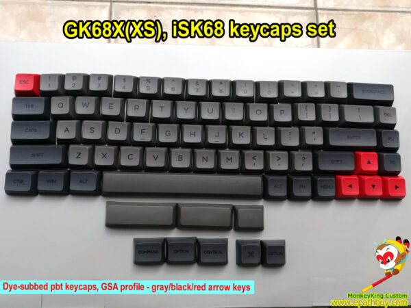 iSK68 optical switch keyboard dye-subbed pbt keycaps set, GSA profile - gray/black/red arrow keys, also fit for hot swap mx & mx-compatible switch mechanical keyboard GK68X(XS),iGK68X(XS-bt) 