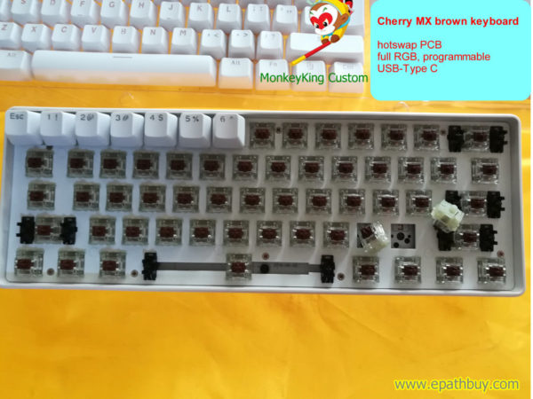 Custom white cherry mx brown switch mechanical keyboard, hotswap PCB,rgb
