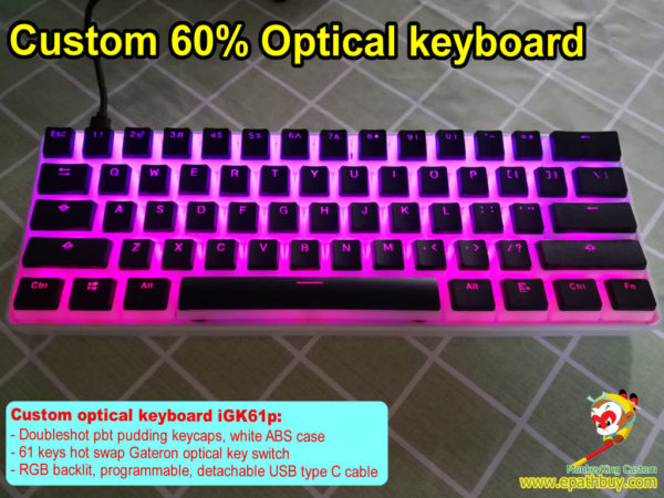 Custom 60% 61 keys optical switch RGB mechanical keyboard igk61p