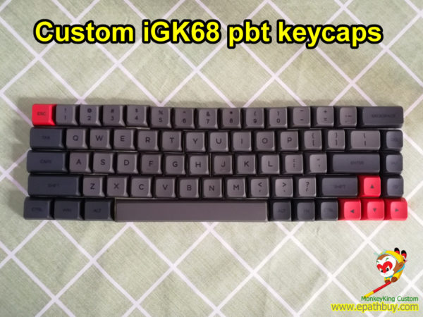Custom iGK68 (GK68) mechanical keyboard GSA profile pbt dye-subbed keycaps set, 68 keys blck/gray/red colors