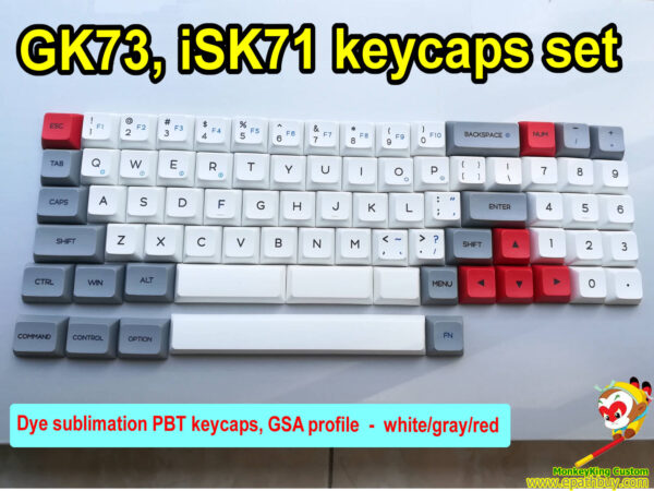 Custom 73 keys GK73 mechanical keyboard PBT keycaps set - white / grey/ red arrow keys, also fit for 71 keys iSK71 optical switch keyboard