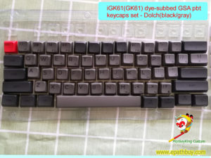 Customized 60% keyboard dye subbed PBT keycaps set for igk61 (gk61), GSA profile - dolch(black/gray )