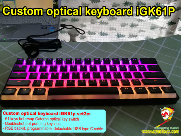 Custom optical keyboard, customized best 60% rgb backlit optical mechanical keyboard, doubleshot pudding pbt keycaps