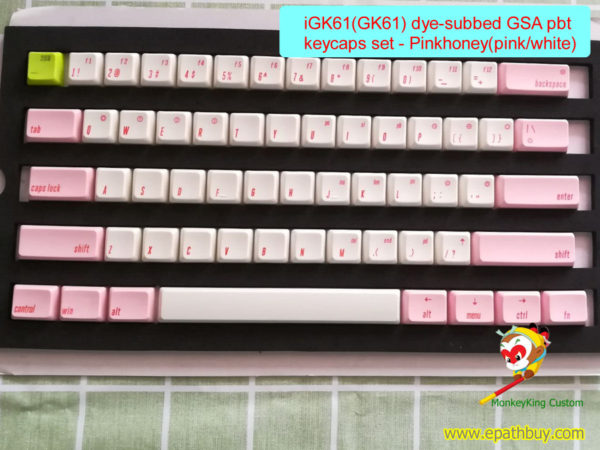 MonkeyKing custom gk61(igk61) mechanical keyboard pbt kecaps set, dye subbed legends, GSA profile - pinkhoney( pink/white)