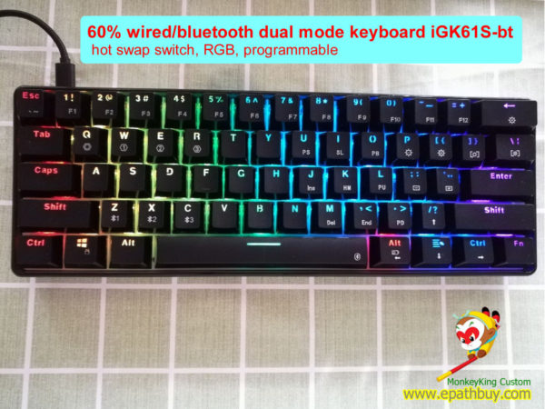 60% 61 keys mini wired/bluetooth dual mode keyboard iGK61S-bt,hot swap switch, RGB, programmable, budget & best minimalist mechanical keyboard