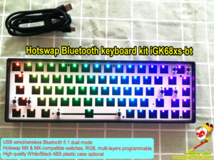 Hot swap Bluetooth keyboard kit iGK68xs-bt (GK68xs-bt): full RGB backlight,multi-layers programmable, 65% compact USB / wireless dual keyboard kit, best buy hot swap mechanical switch keyboard custom barebone kit, build your own keyboard easily!