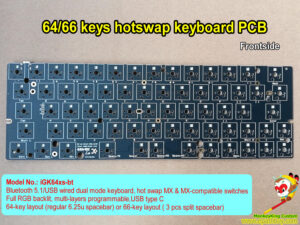 hot swap Bluetooth mechanical keyboard PCB iGK64xs-bt, 65% compact keyboard PCB, DIY 64 66 keys layout