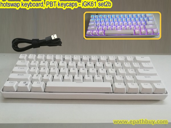60% white hotswap mechanical keyboard, ptb keycaps, full rgb, programmable, 61 key poker layout – SmartMonkey iGK61 set2b