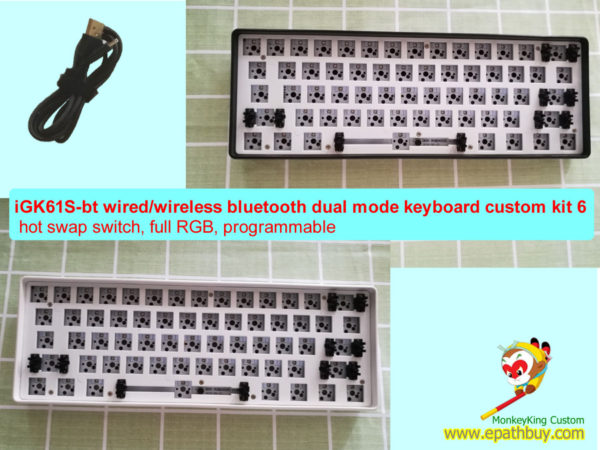 custom 60% bluetooth mechanical keyboard diy kit: 61 keys poker layout, wired/wireless dual mode, hot swap switch, rgb backlit, full programmable barebones kit iGK61S-bt