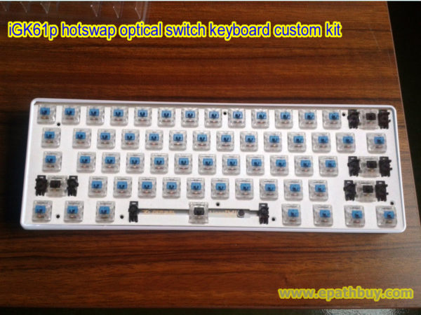 iGK61p hotswap optical switch RGB backlit keyboard custom kit: white ABS case,Gateron blue,black,red,brown and silver optical switch optional