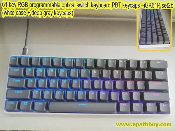61 key compact mechanical gaming keyboard, optical switch,full RGB, programmable, doubleshot PBT deep gray keycaps – PioneerMonkey iGK61P set2b
