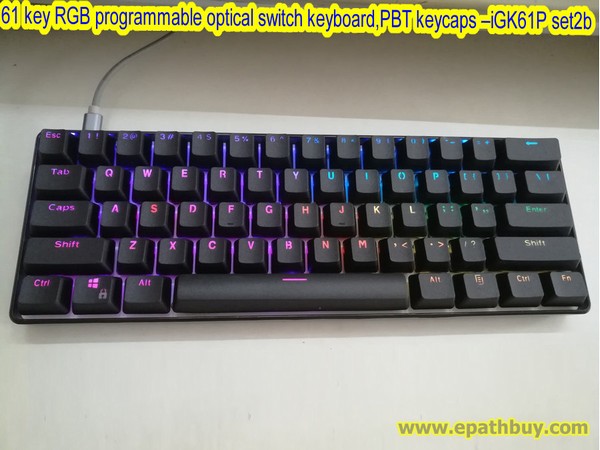 61 key compact mechanical gaming keyboard, optical switch,full RGB, programmable, doubleshot ptb keycaps – PioneerMonkey iGK61P set2b