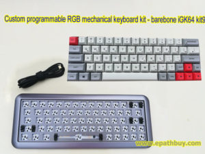 Aluminum RGB mechanical keyboard custom CIY kit with customized 64-key PBT dye-subbed DSA keycaps set and best 60% keyboard pcb