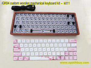 Custom wooden mechanical keyboard kit with 64 key PBT dye-subbed blossom Cherry keycaps set, diy hotswap mx switches PCB