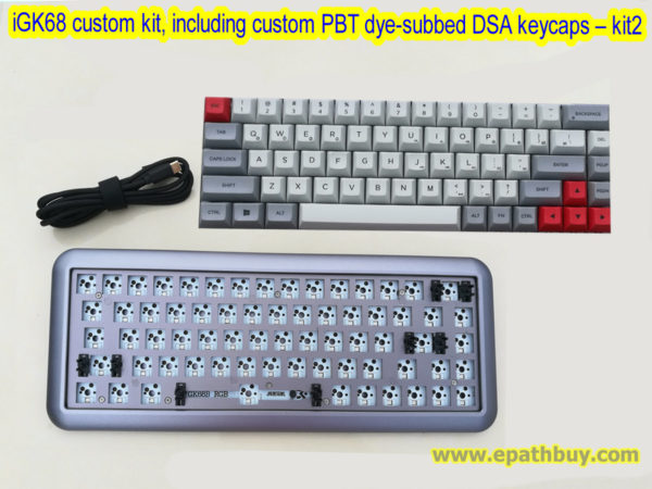 iGK68 custom hotswap mechanical keyboard kit, arc aluminum alloy case, with 68 key custom PBT dye-subbed DSA keycaps set
