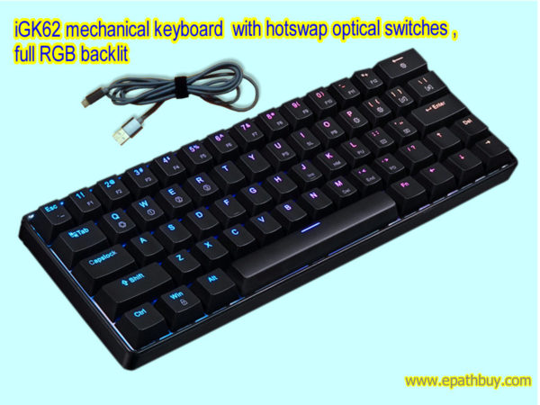 iGK62 programmable mechanical 60% keyboard with optical switches, RGB back light