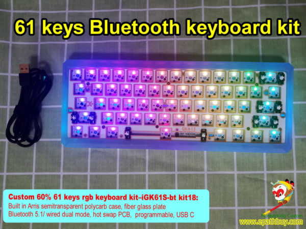 Custom 60% rgb keyboard kit iGK61S-bt kit,61 keys bluetooth / USB dual mode mechanical keyboard custom kit, underglow 