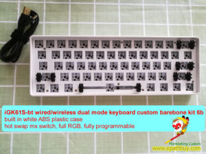 DIY 60% white mechanical keyboard custom kit: hot swap switch, wired/wireless dual mode, RGB, fully programmable iGK61S-bt kit 6b