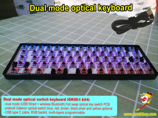Cheap dual mode optical keyboard kit iGK66-bt: usb wired/ wireless bluetooth 2-in-1 mechanical keyboard diy custom kit, rgb backlit, programmable