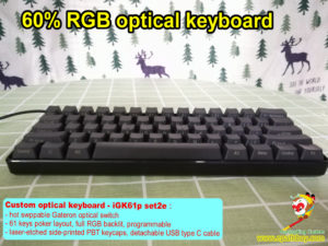 best 60% optical keyboard, custom 60 percent 61-key hot swap Gateron optical key switch keyboard, RGB backlit, programmable